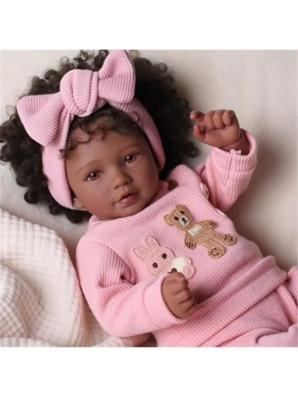 20 Inch Black Reborn Baby Girl Doll Hand Rooted Hair Rattles Complete Gift Set